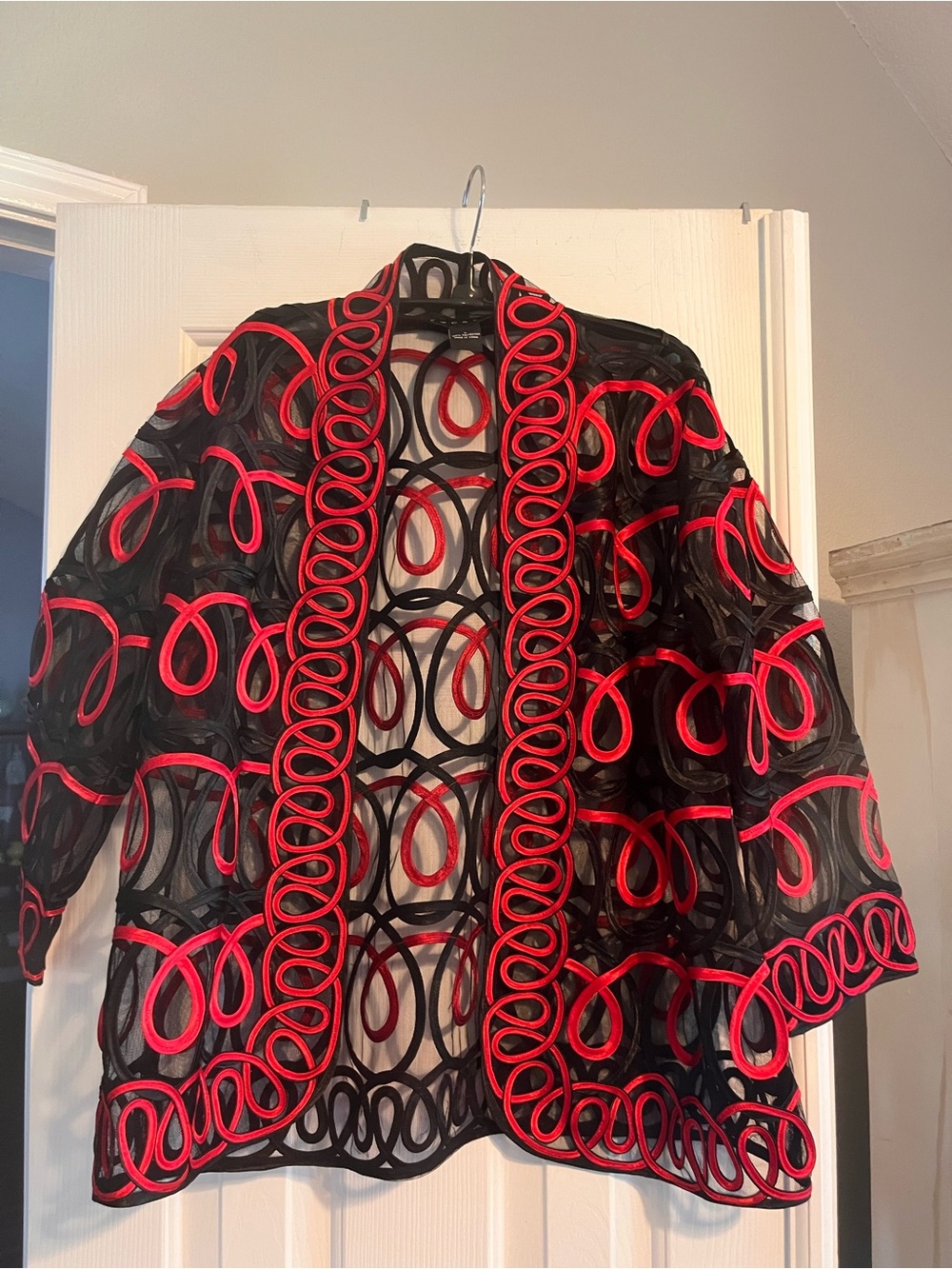 Sheer Black Jacket with Red Loop Trim